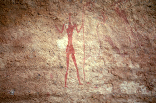 Algeria Tassili nAjjir cave painting, pin head warrior